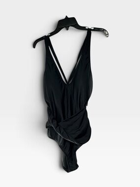 Becca Black V-Neck open back tummy control swimsuit one piece XL NWT